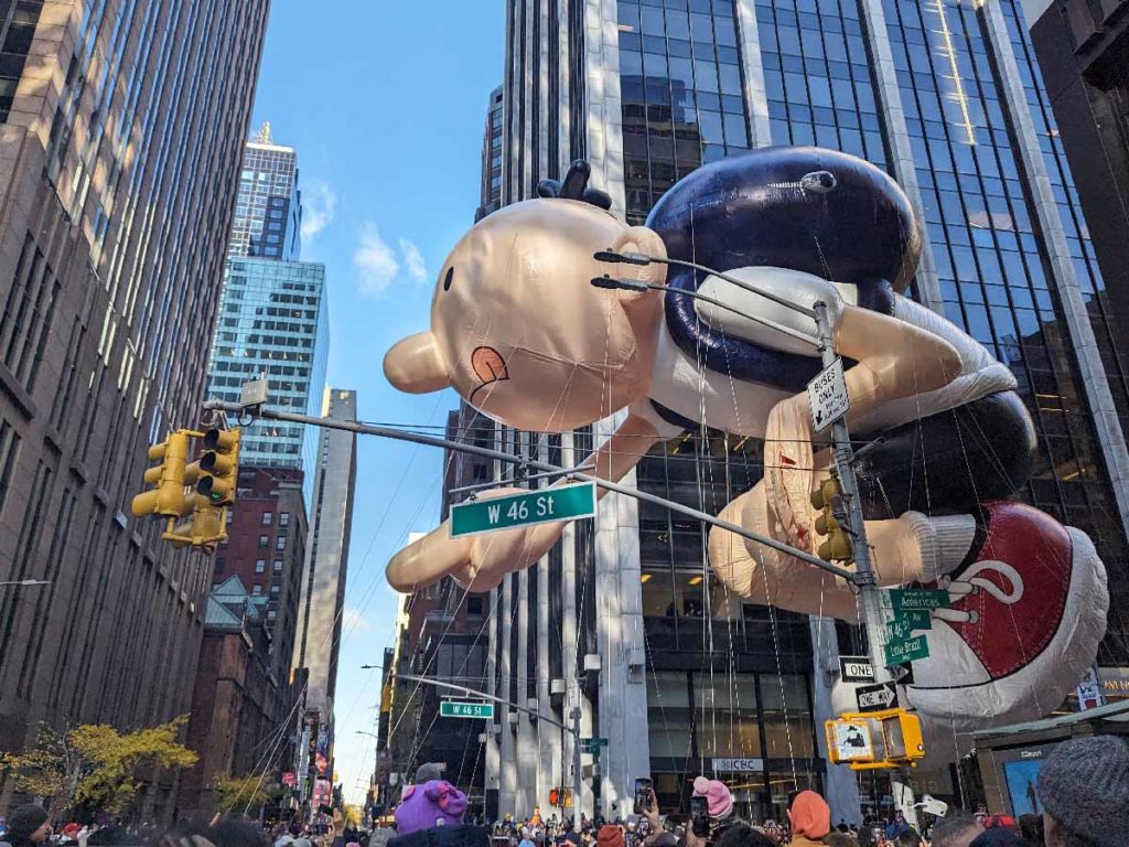 Thanksgiving Parade in New York: Attend the Macy's Thanksgiving Parade.  A massive balloon floating over the 6th Avenue